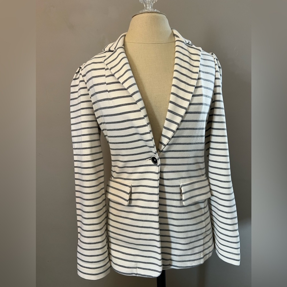 Anthropologie Francoise Gray Striped Knit Blazer, One Button Closure, Size XS